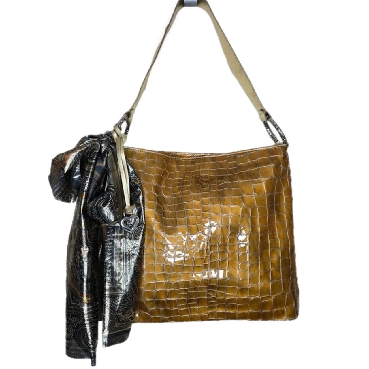 Brighton Cher Gold Croc Patent Leather Shoulder Bag with Scarf
