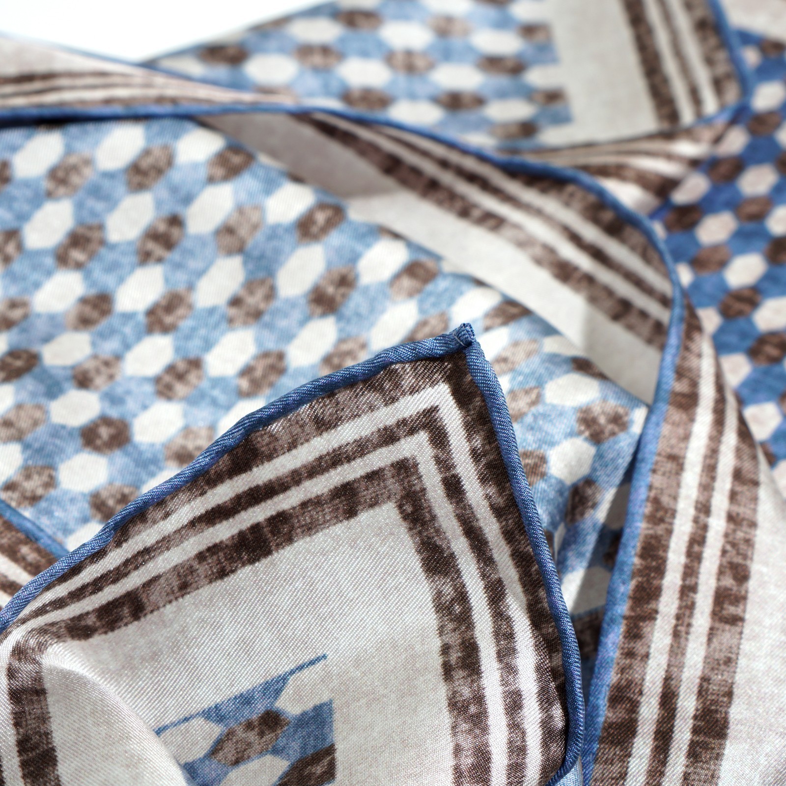 Men’s 100% Silk Twill Handkerchief Denim color &brown Pocket Square 21″ 53cm