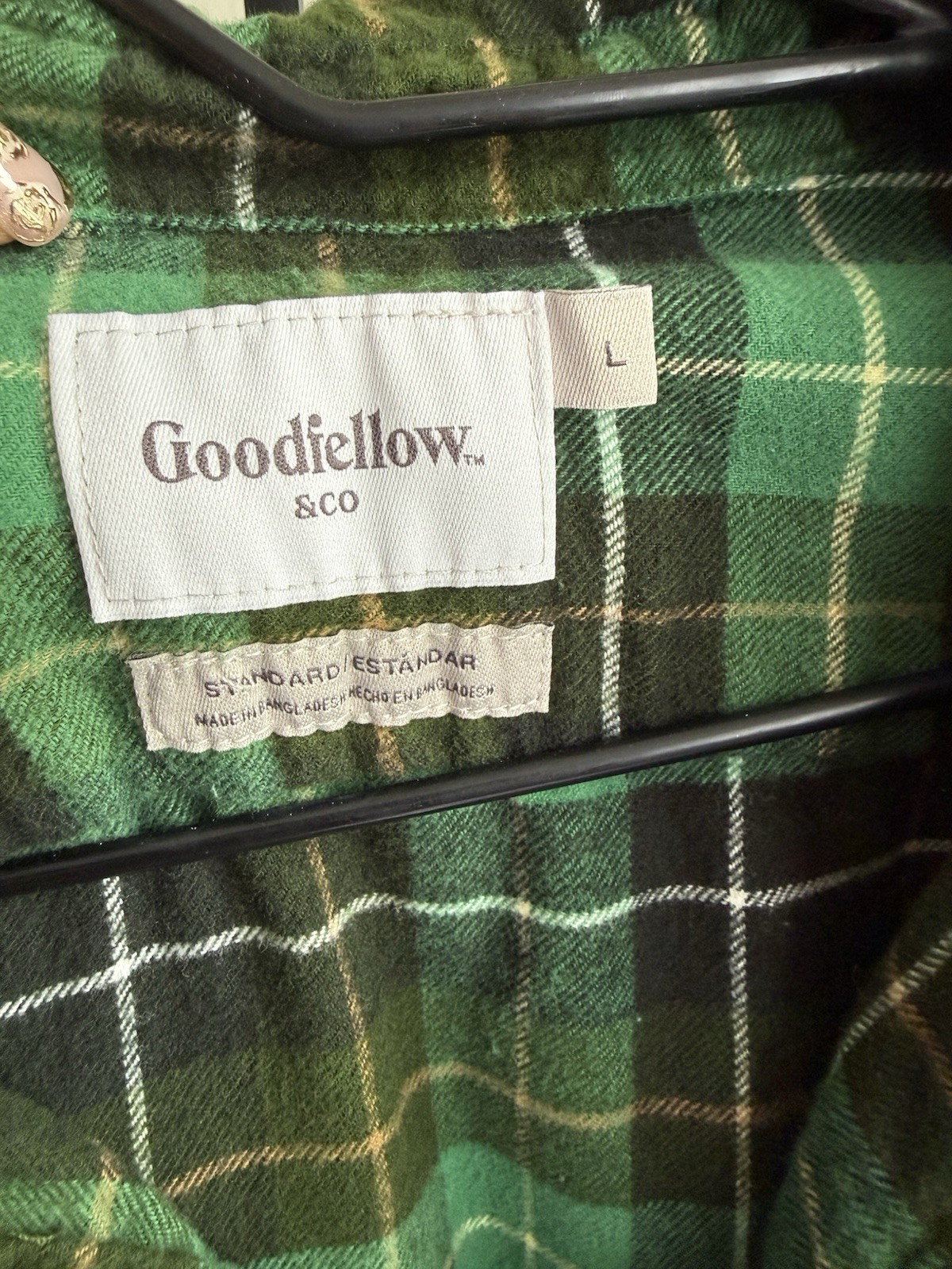 Goodfellow & Co Men’s L Green Plaid Flannel Long Sleeve Point Collar Pockets