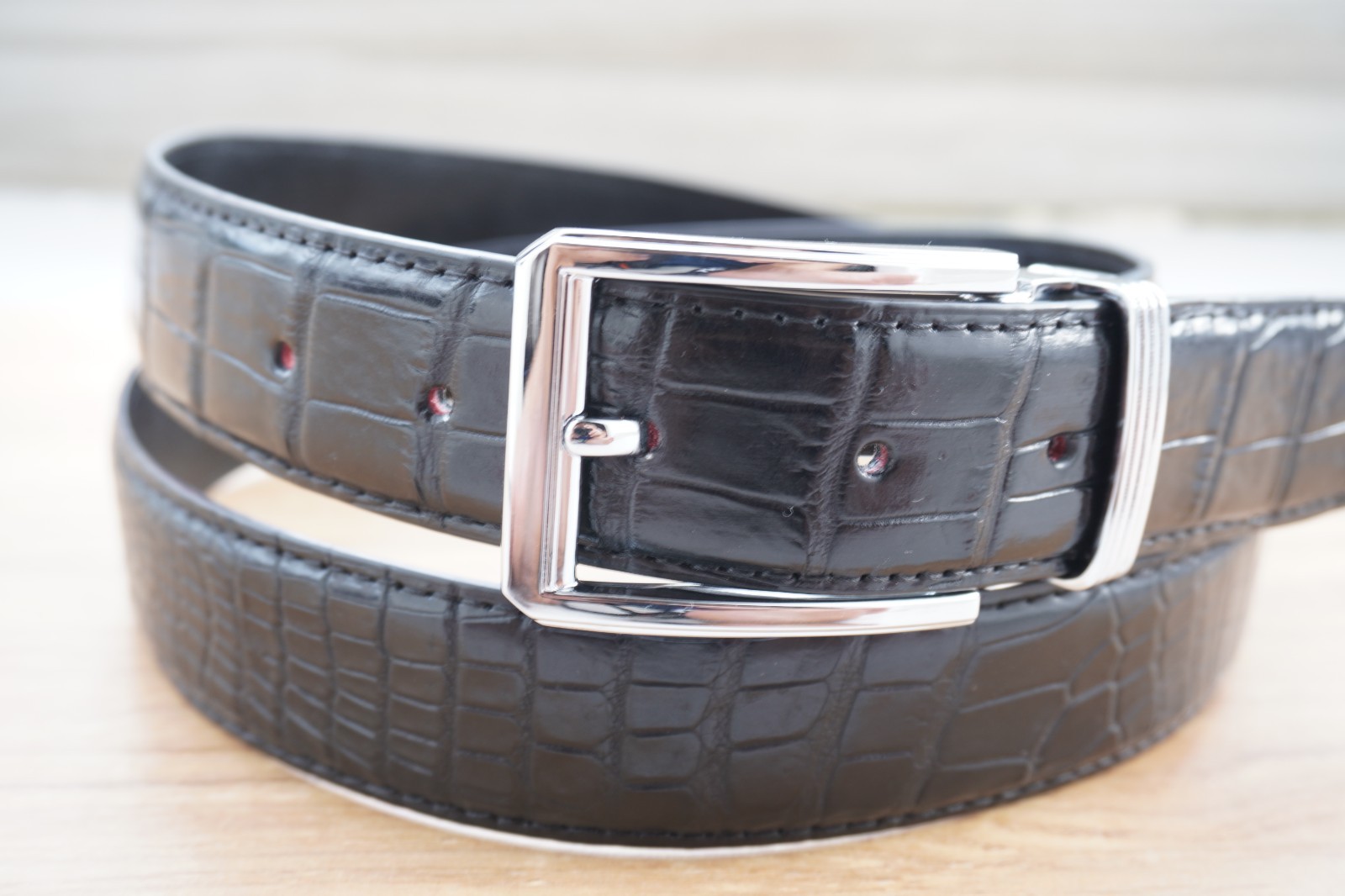 W 1.5 inch Black Genuine CROCODILE Belly LEATHER Skin Men’s Belt #M76