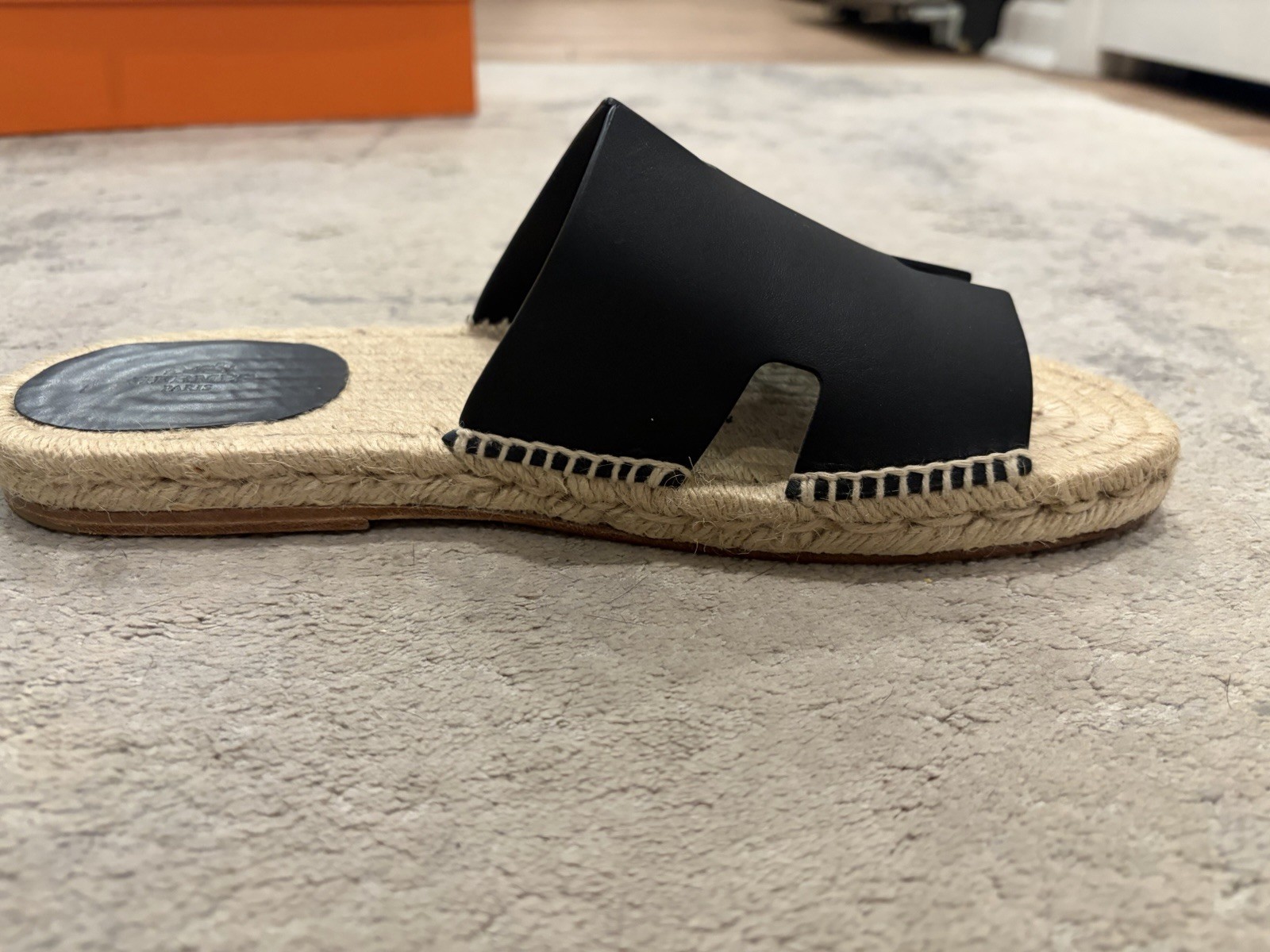 Hermès Antigua Espadrille Sandals Black Leather EU 43 US 10 w/ Box Dust Bags