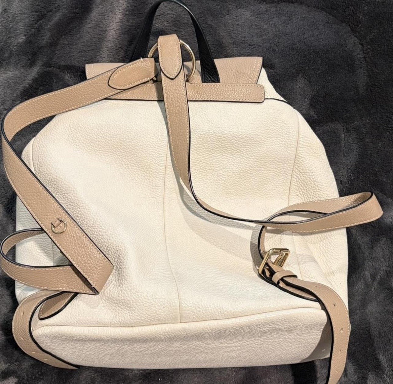 Coach Pennie Backpack Bag Colorblock In Pebbled Leather Cream Tan 6146