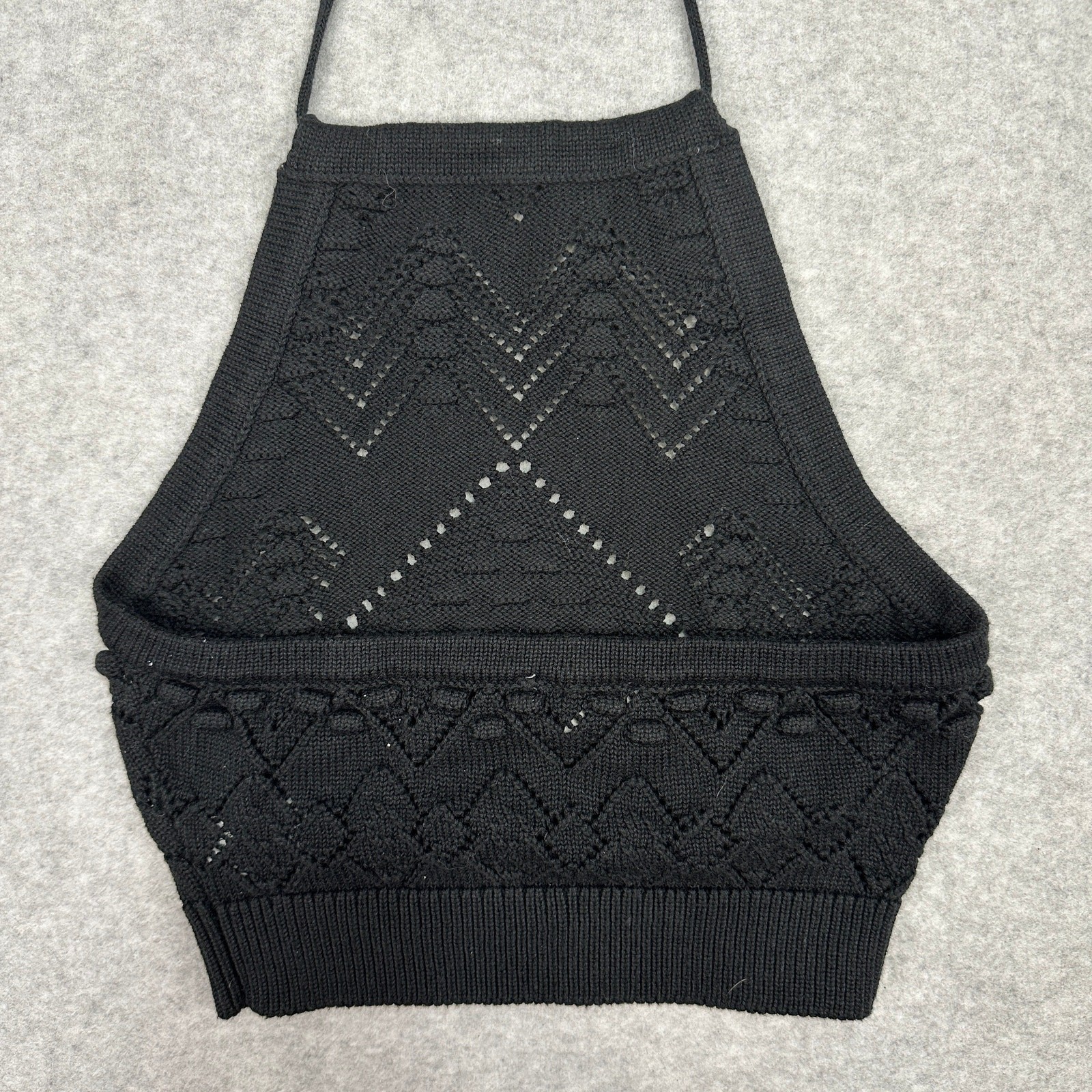 Hunter & Brown Halter Crop Top S Black Crochet Knit Backless Adjustable Tie-Back