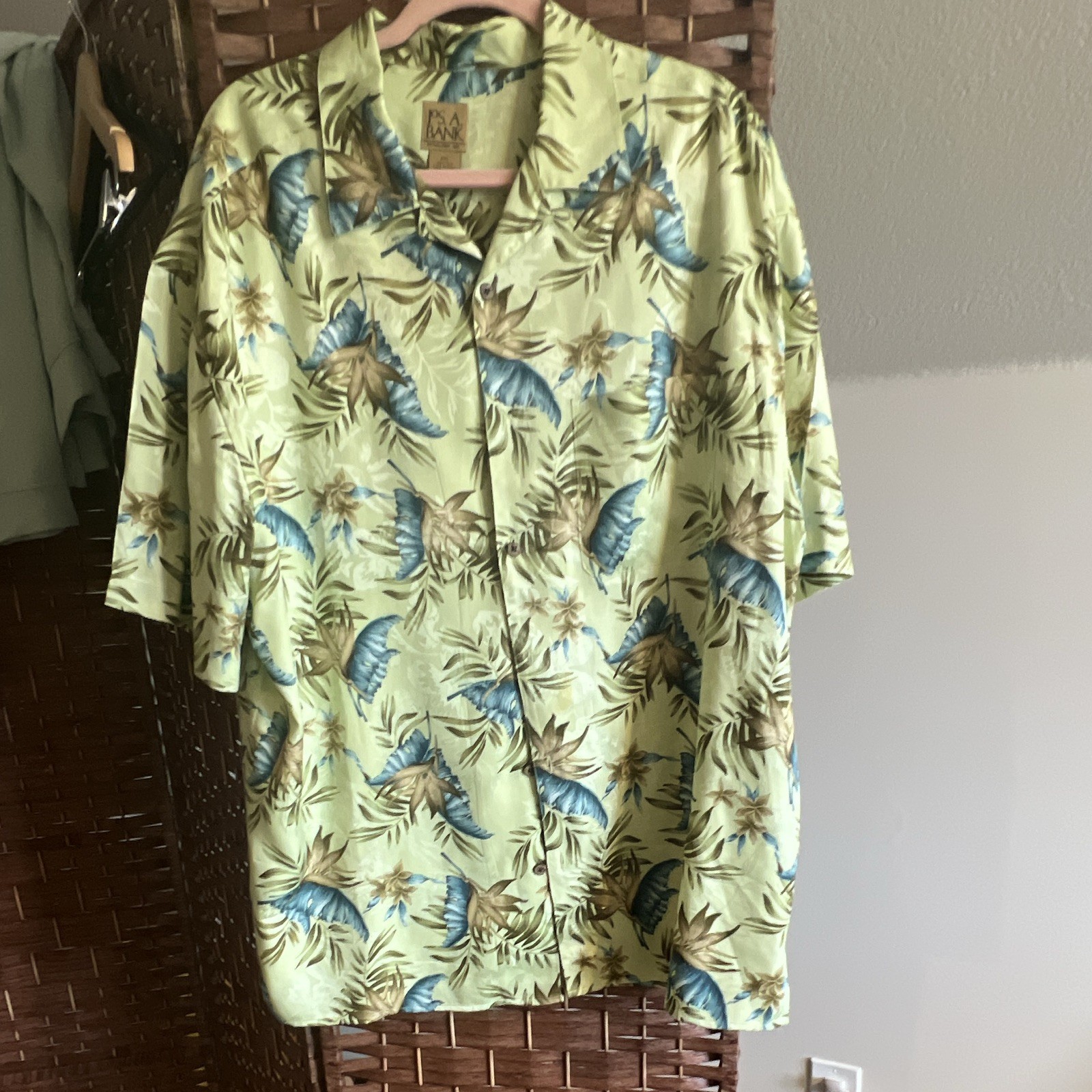 Jos. A. Bank Men’s Hawaiian Tropical Parrot Silk Woven Button-Up Spread XXL