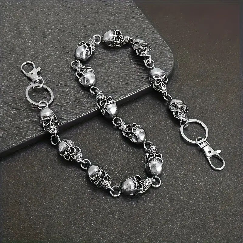 Men’s Silvery Skull Jeans Chain Hip Hop Punk Waist Chain Accessories Alloy