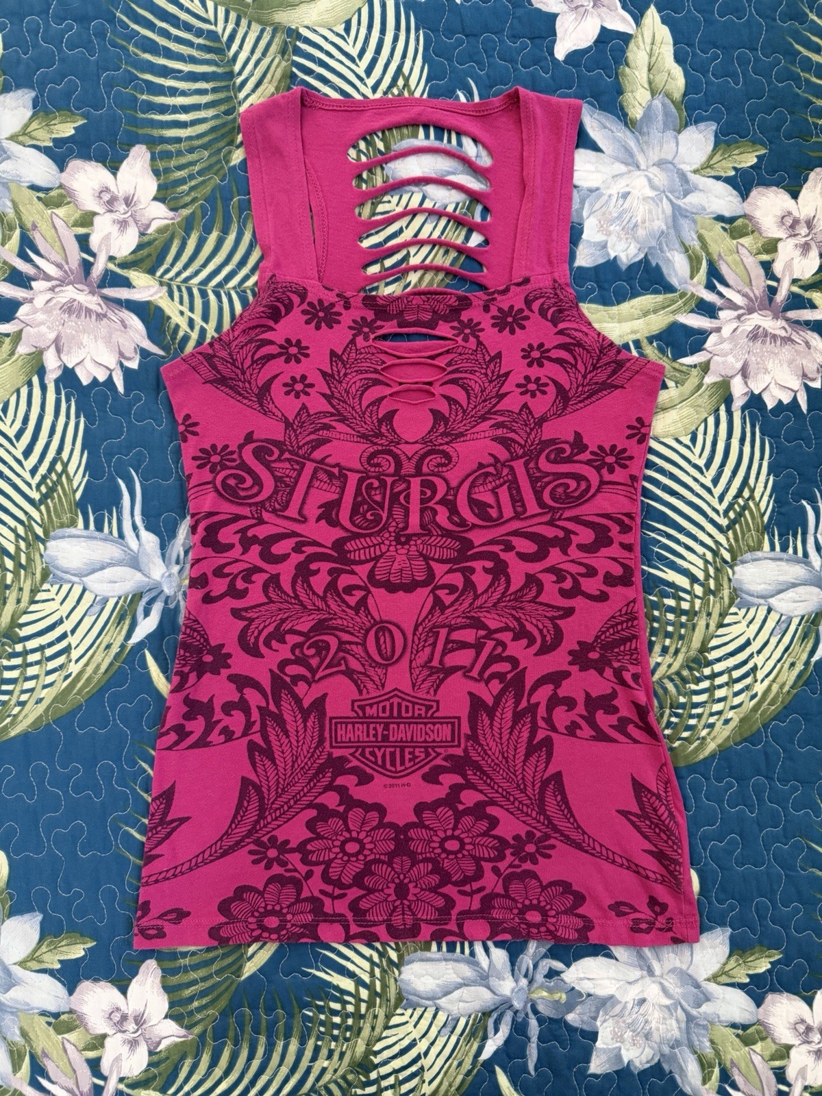 Harley-Davidson Sturgis Pink Cutout Sleeveless Tank Top ~Made in USA~ Size S – M
