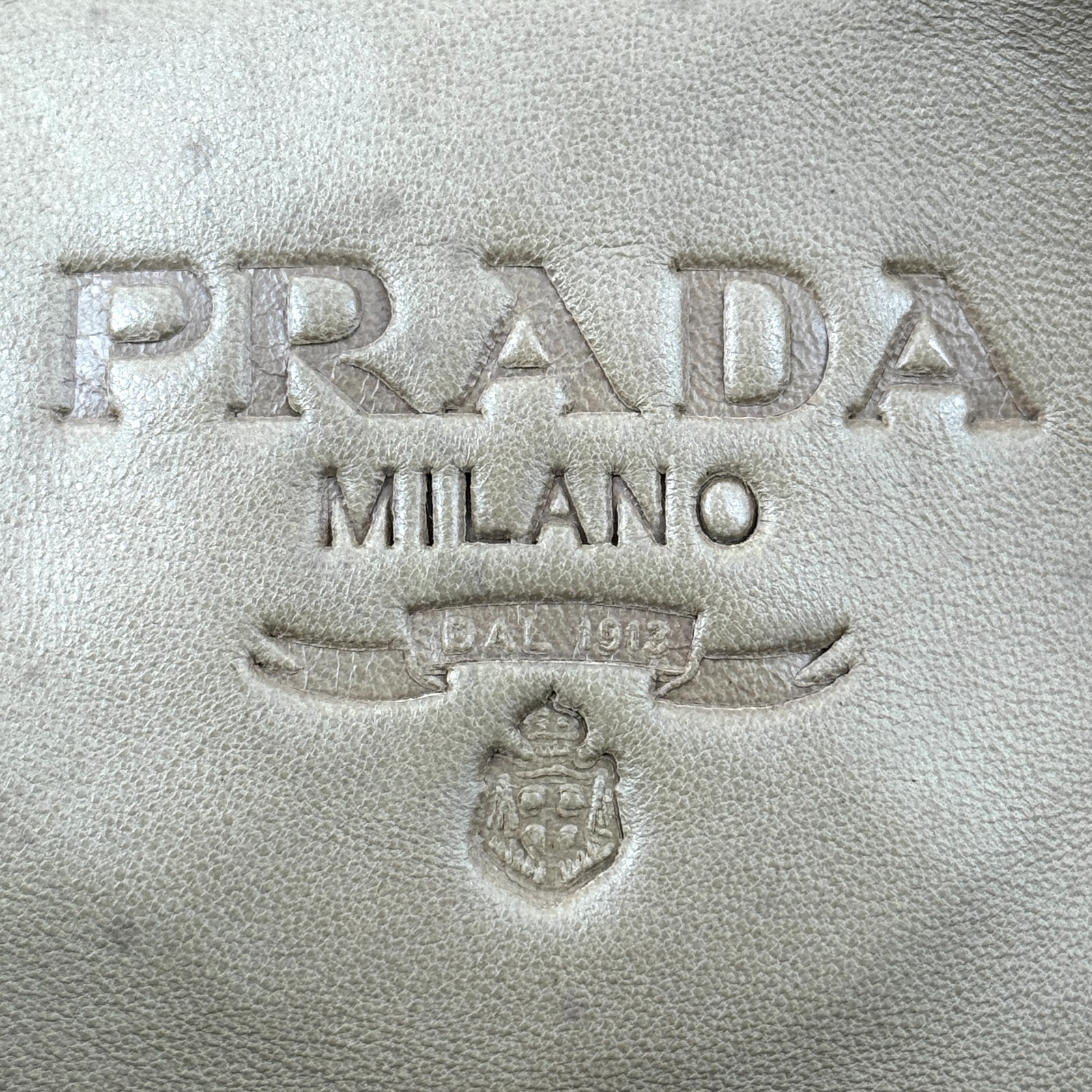 PRADA Double Chain Leather Shoulder Bag Embossed Authentic Beige From Japan