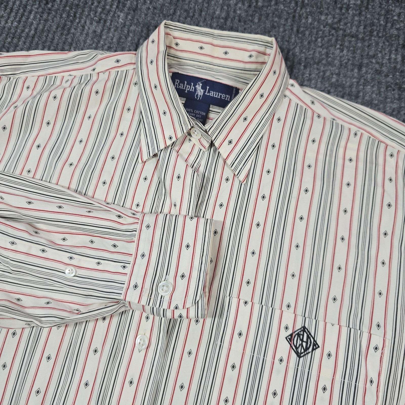 Ralph Lauren Shirt Womens Size 10 Cream Red Black Stripe Button Front LS Western