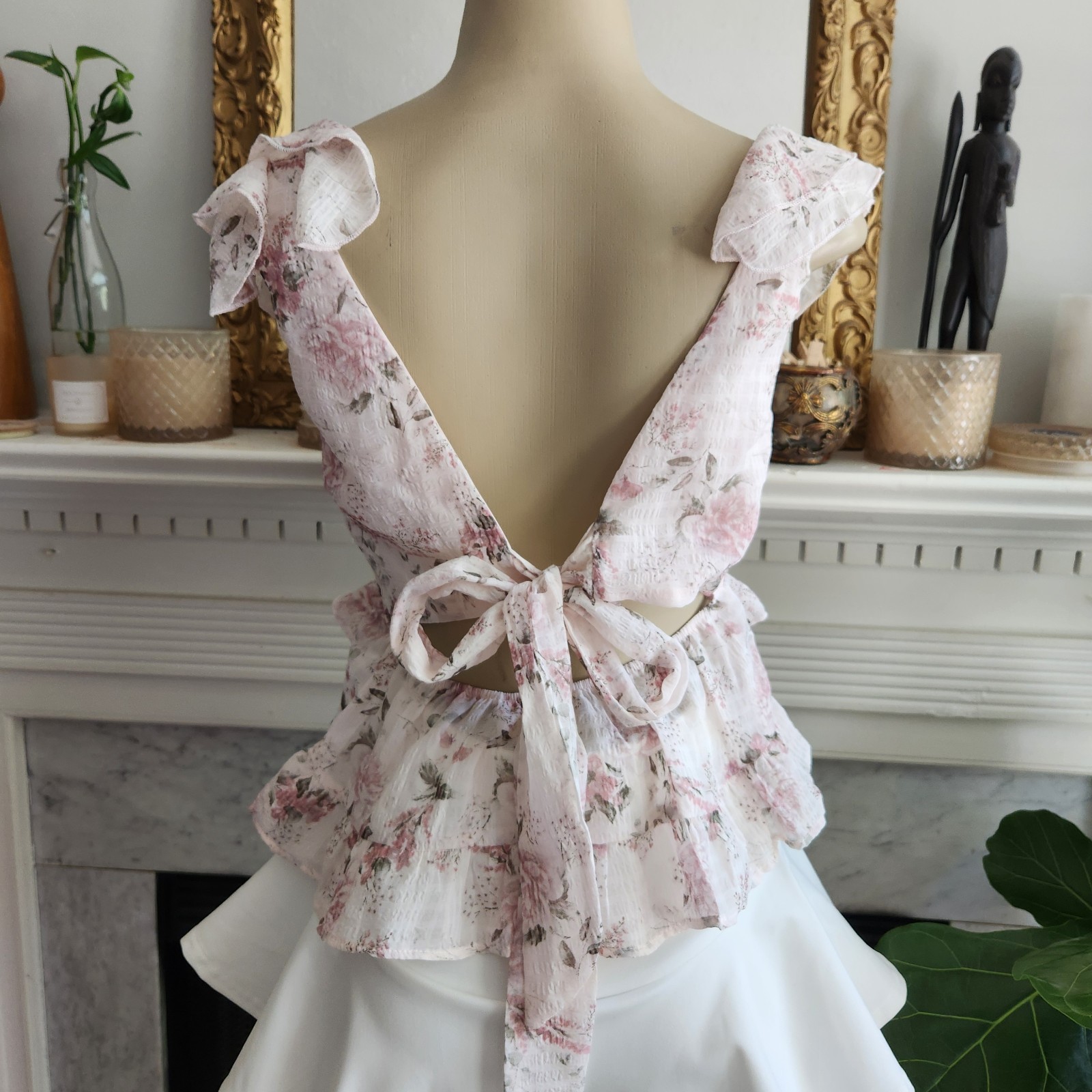 Trixxi Pink Floral Ruffle Top Size Large Ruffle Coquette Soft Girl Romantic