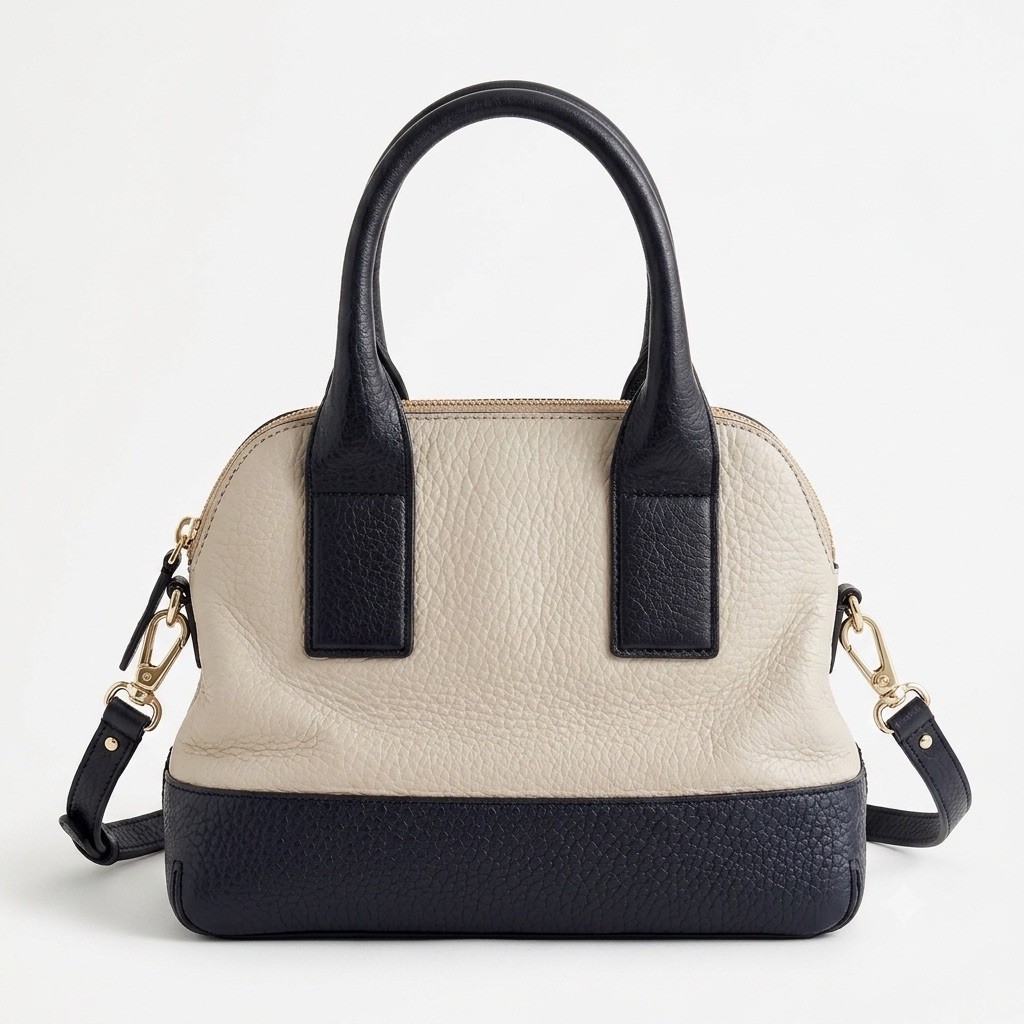 ⁠Kate Spade Leather Satchel Crossbody Bag Two Tone Black Taupe Purse Handbag