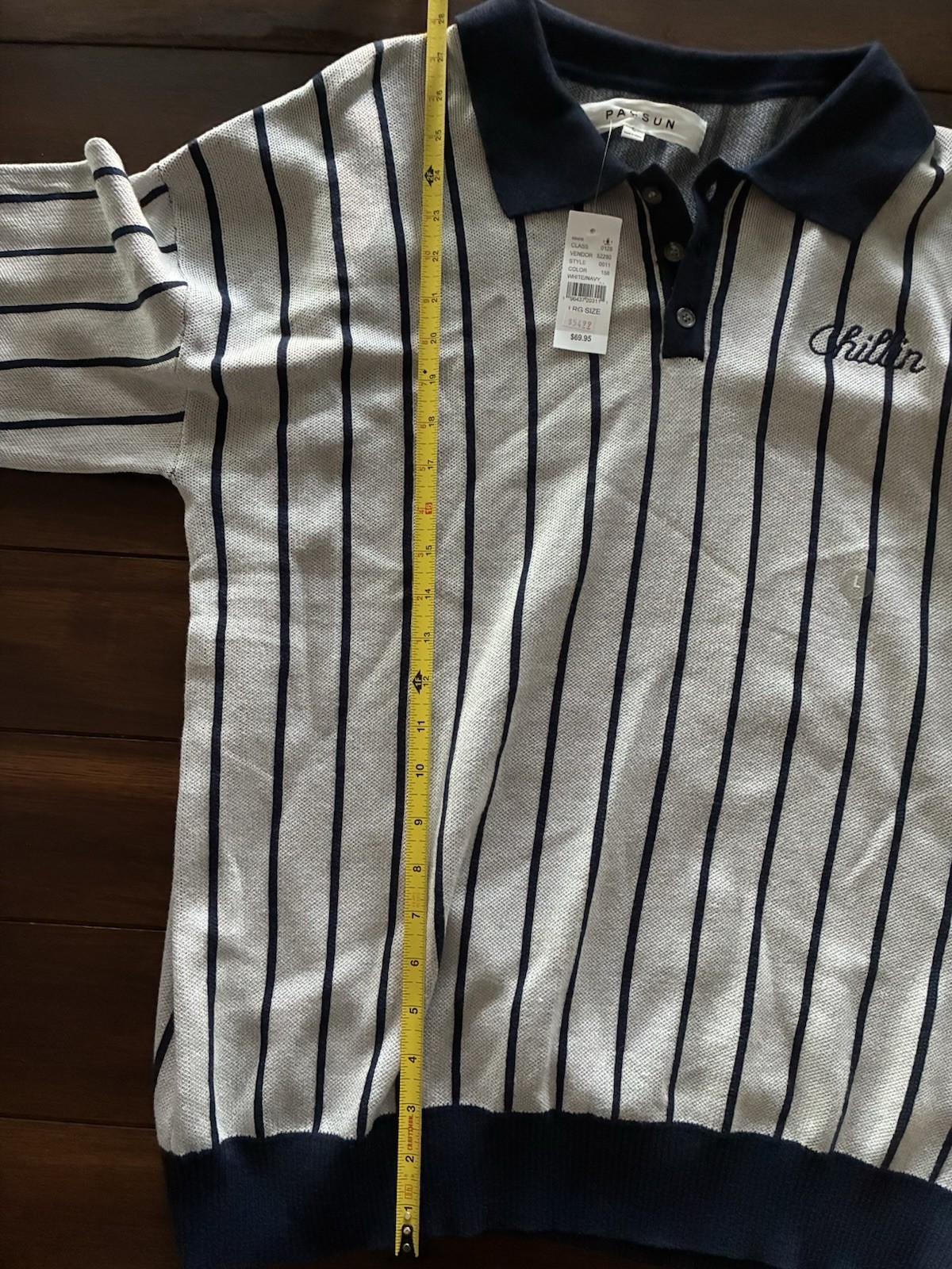 pacsun chillin long sleeve white navy mens large striped