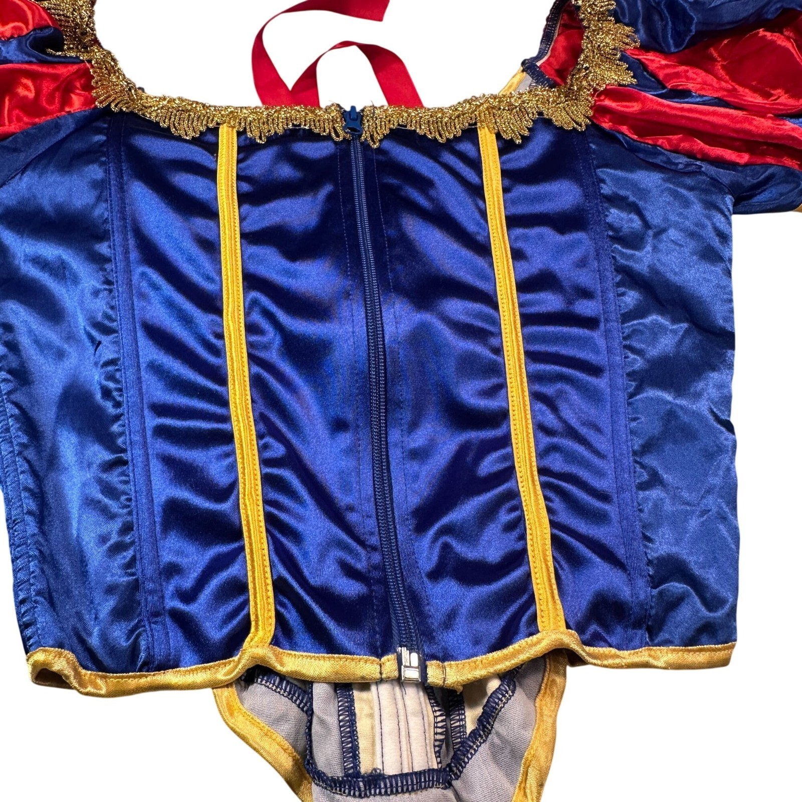 Snow White Princess Costume Corset Women Lace Up Puff Sleeves Zipper Satin