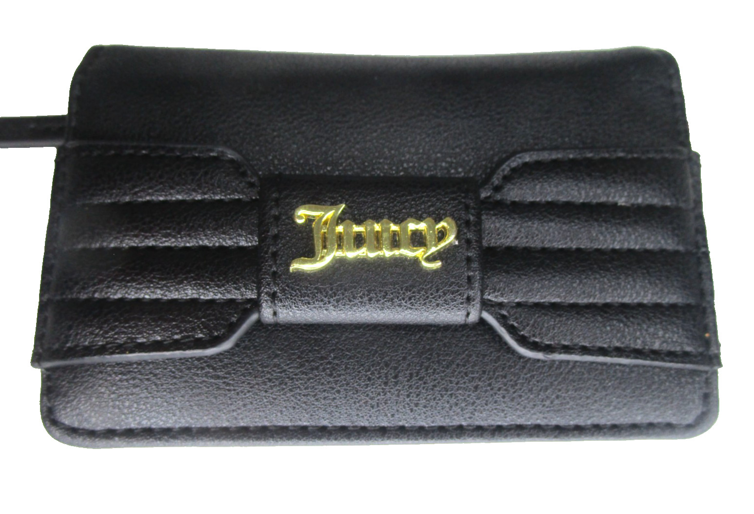NEW~Juicy Couture Los Angeles Bifold Black Bow Wallet W/Gold Logo & Key Chain
