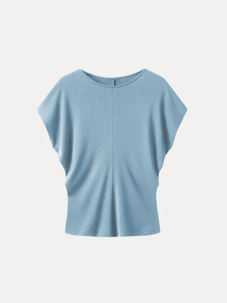 OGL Linen-Blend Round Neck Relaxed Summer Top – Blue Petal