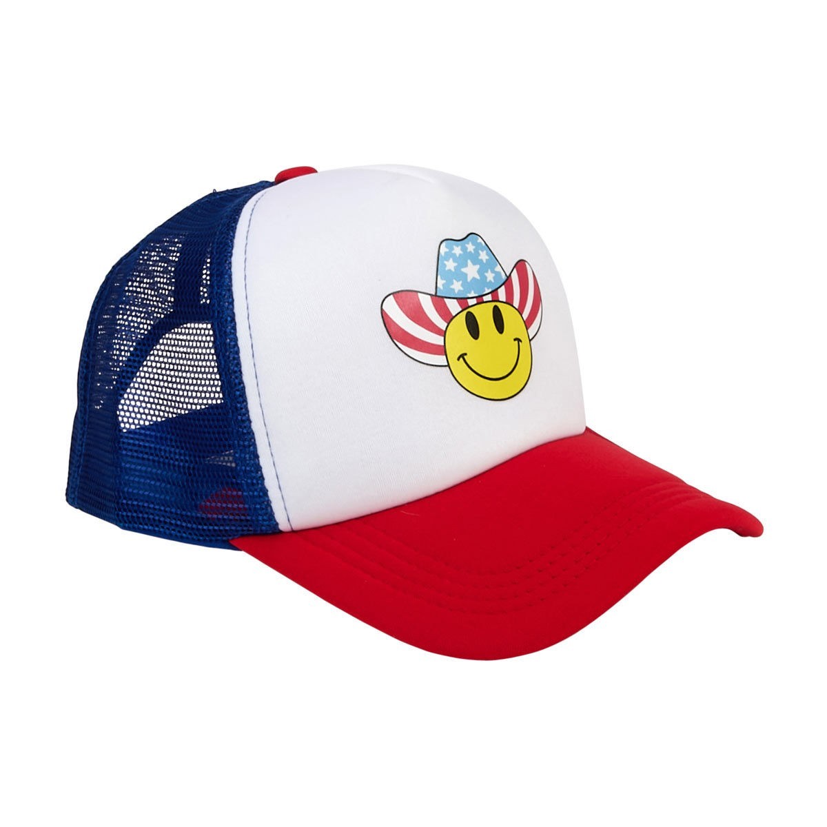 NWT PATRIOTIC SMILEY FACE COWBOY FUN SILLY TRUCKER HAT AMERICANA USA 4th Of July
