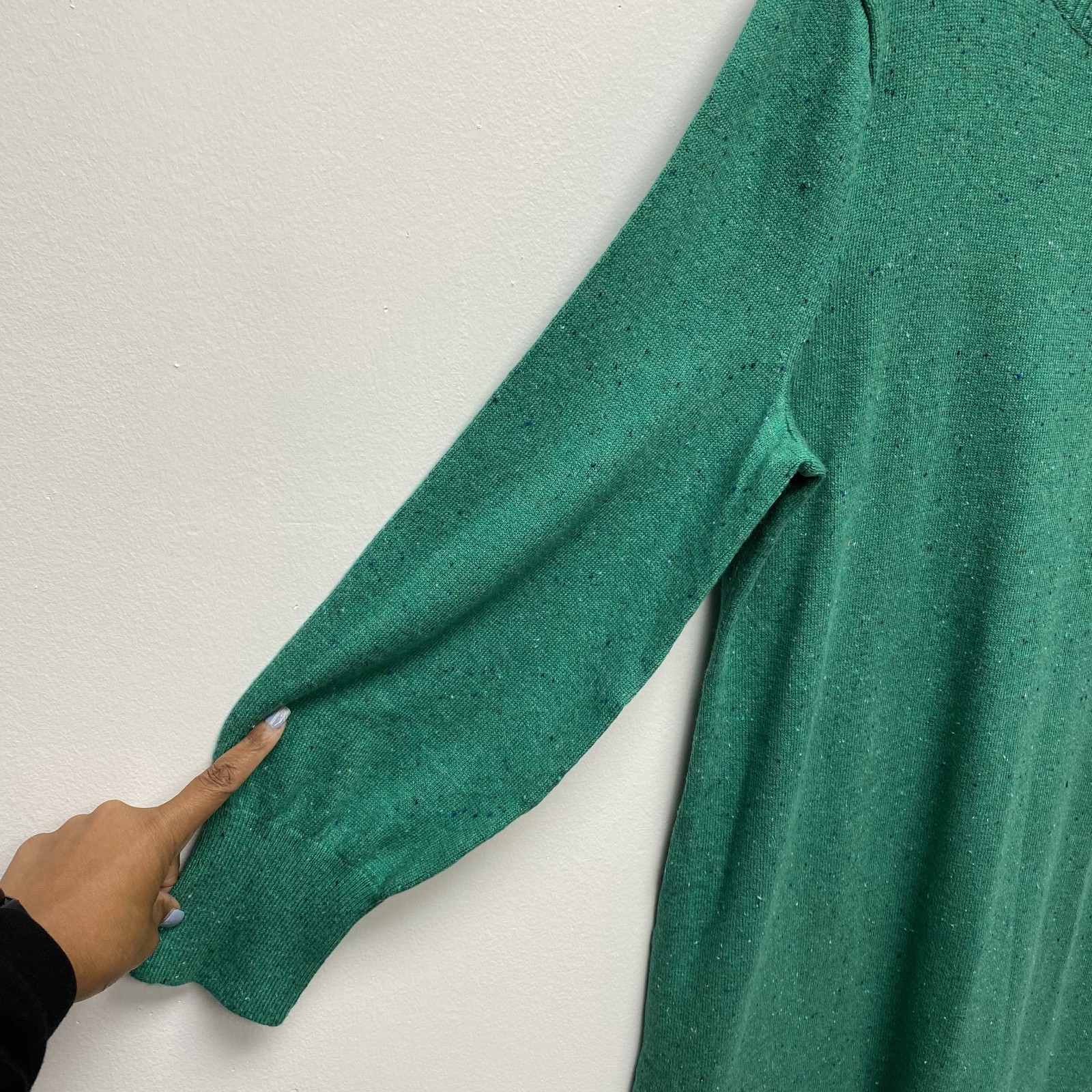 Talbots Mockneck Sweater Dress Green Blue Confetti Shaker Stitch Button Shift XL
