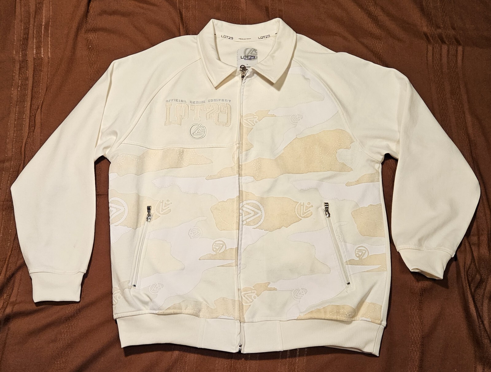 LOT 29 Premier Wear Mens Full-Zip Jacket, White, Cotton Blend, Size L, EUC