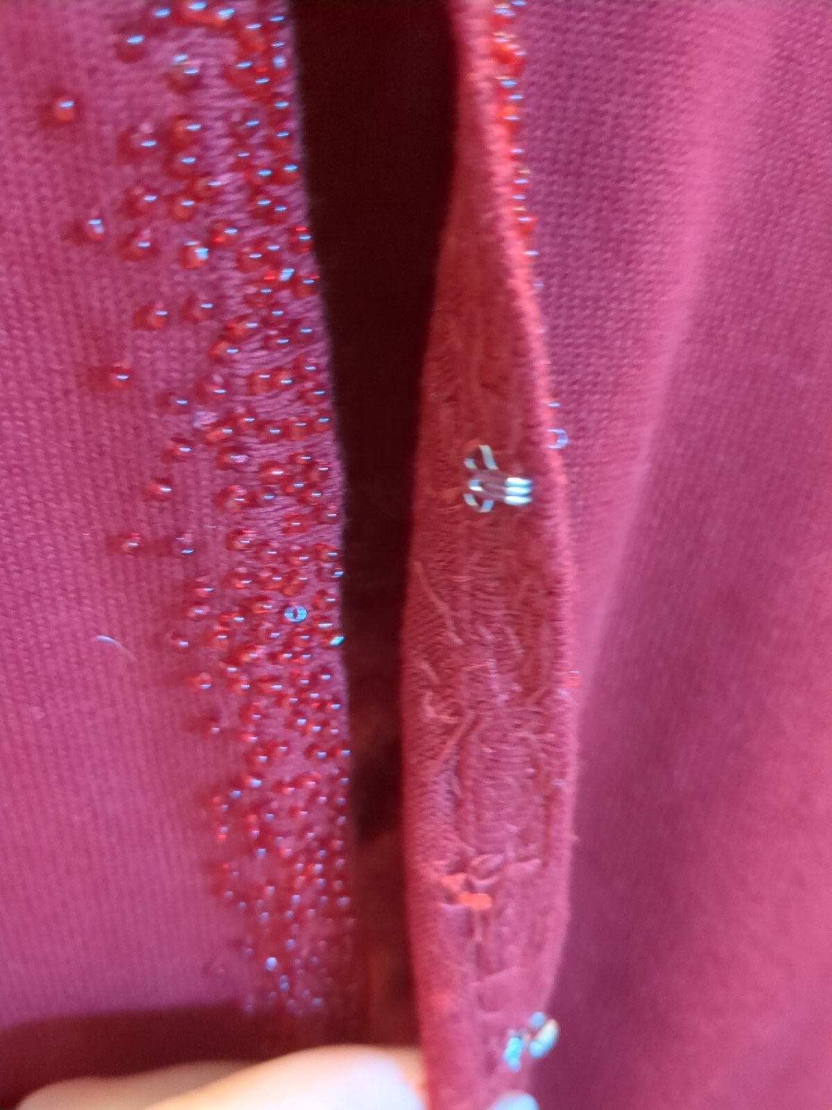 Lands End Holiday Evening Beaded Cotton Cardigan Sweater Open Front M 8-10 Red