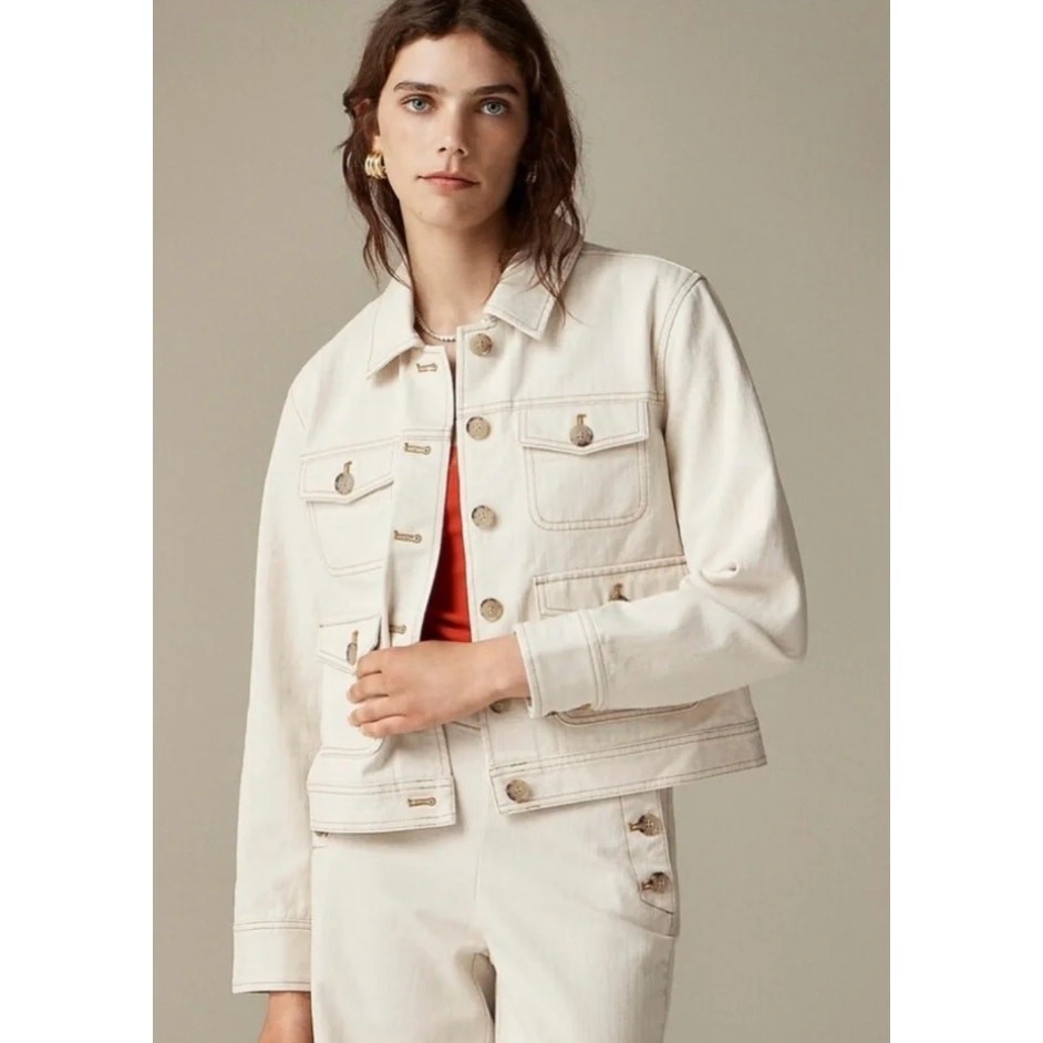 J. Crew Lightweight canvas chore jacket XXS Ecru Herringbone NEW CC262 utility
