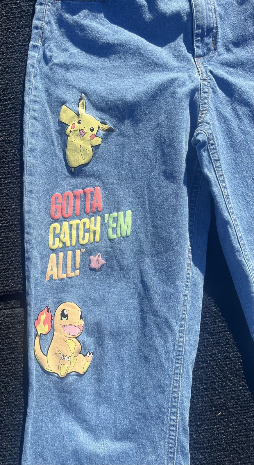 Pokemon Jeans Youth 14 Blue Denim Graphic Pikachu Charmander Squirtle Bulbasaur