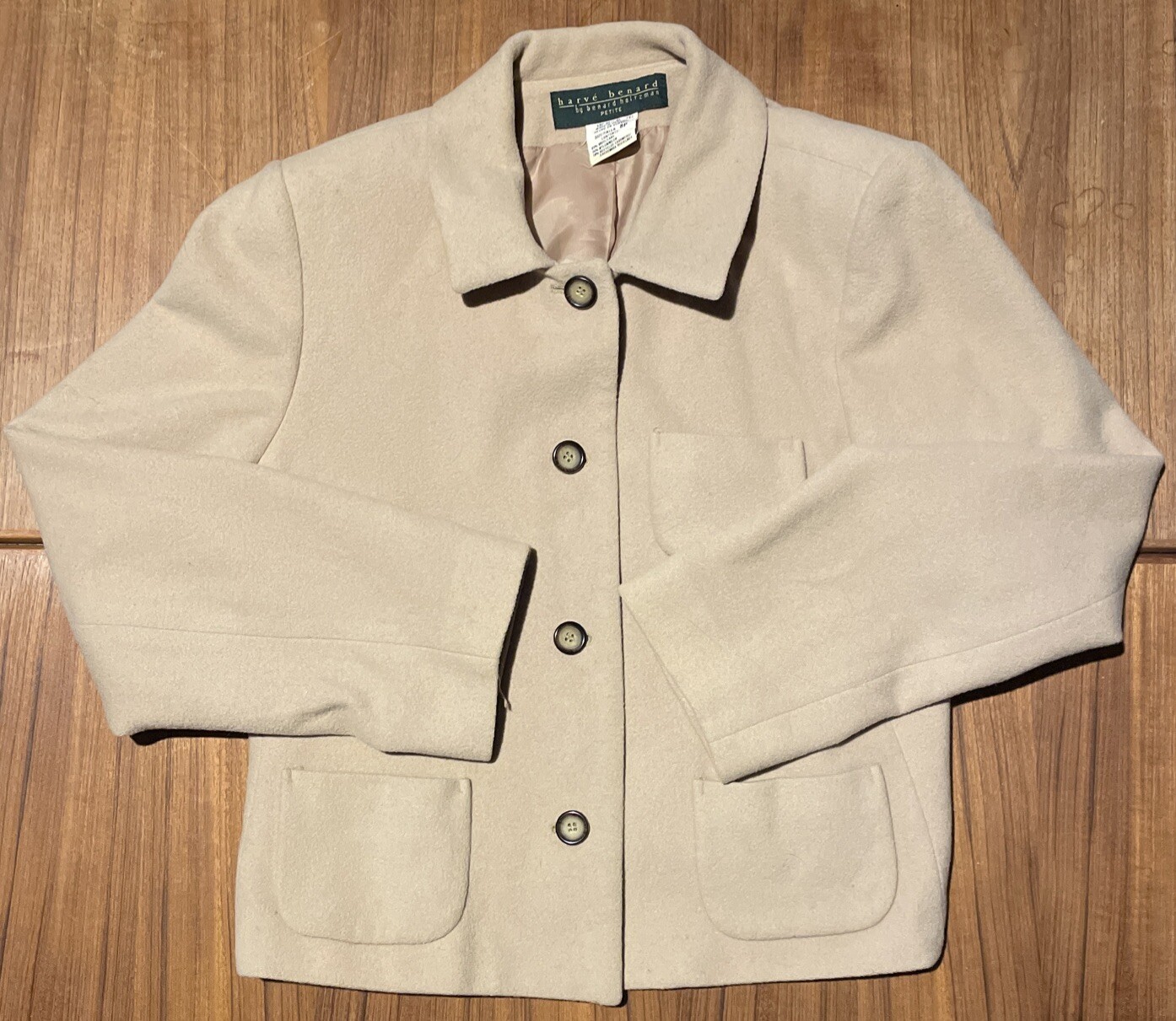 Harvé Benard Womens Jacket Blazer Wool Nylon Cashmere Tan Size 8P