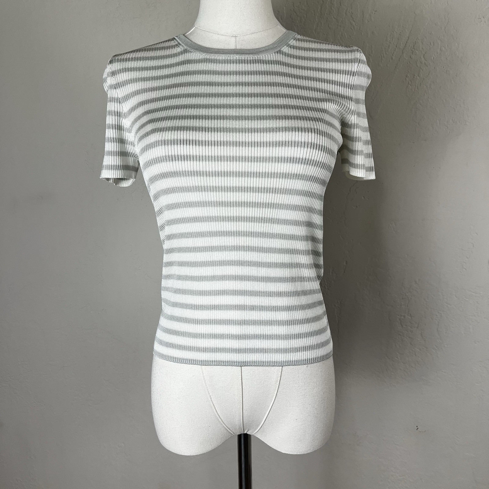 Madewell Micro-Rib Sweater Tee Monument White Gray Stripe Short Sleeve XXS NEW