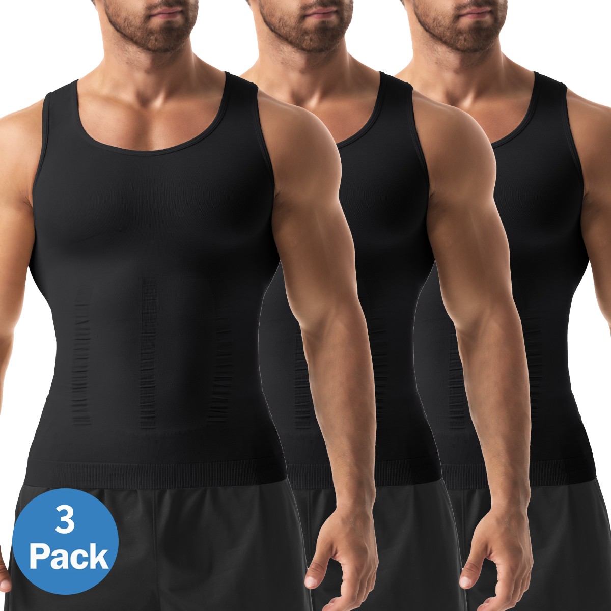 3 Pack Men Tummy Control Gynecomastia Compression Slim Body Shaper Sports Shirt