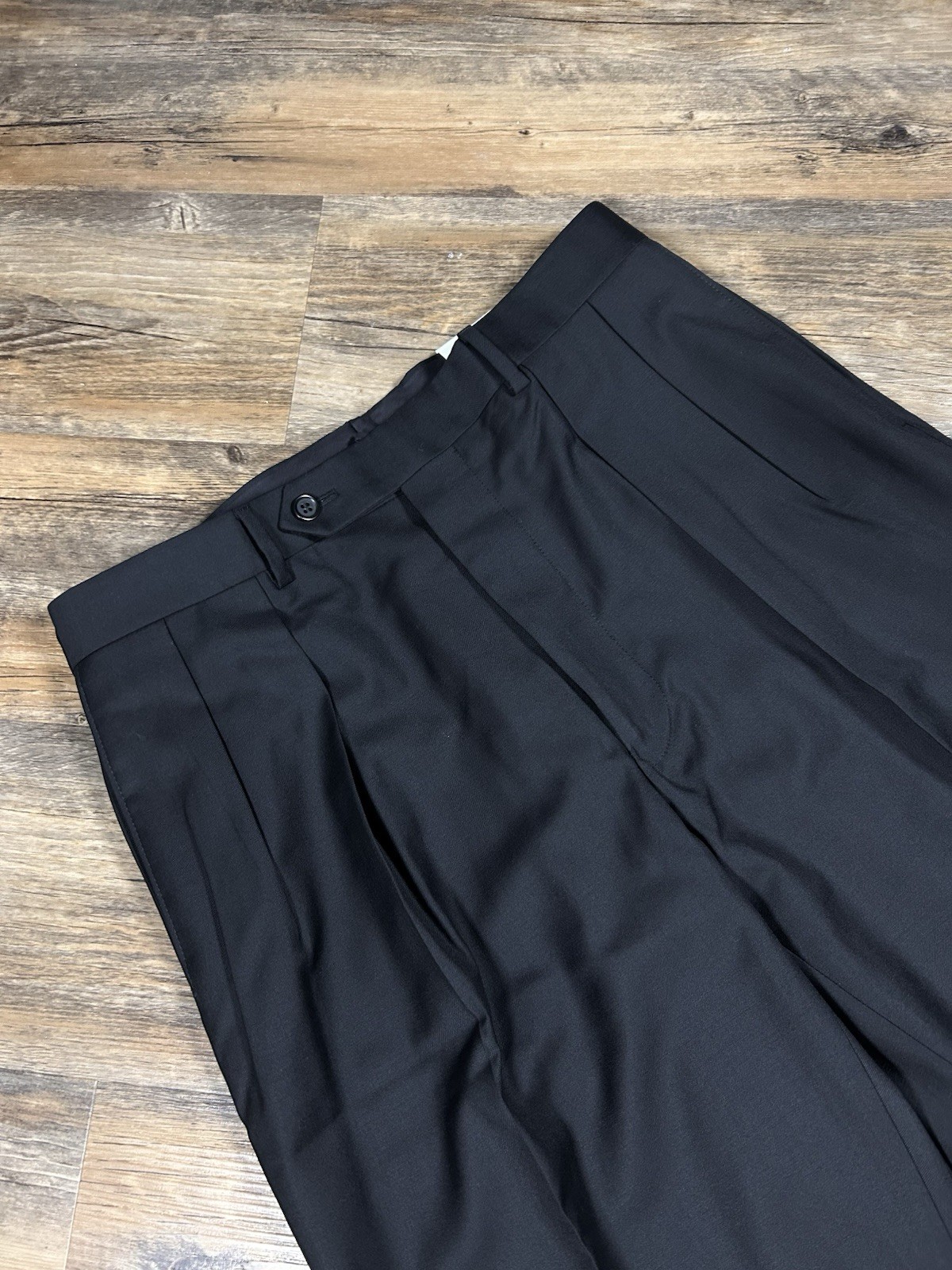 Samuelsohn Pants Men’s 33×38 Unhemmed Black Super 110’s Pleated Wool Italy L-4
