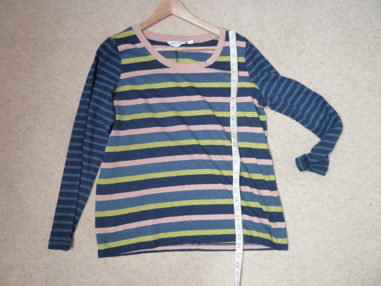 WHITE STUFF blue pink lime green COTTON BRETON STRIPED T shirt top Size 16