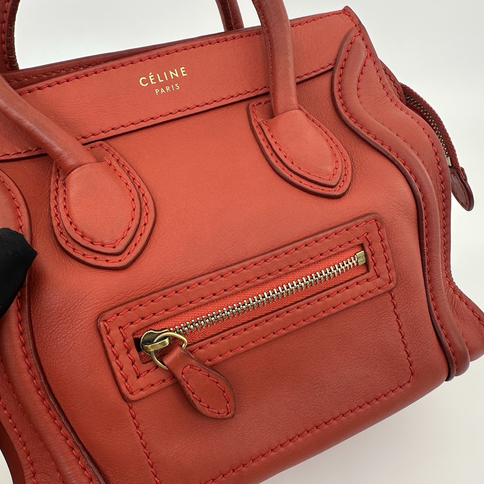 Celine Nano Luggage Top Handle & Crossbody Bag Red calfskin.