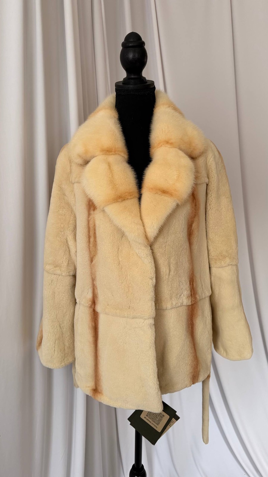 New Luxury Real Mink & Sheared Beaver Fur Coat Belted 1201204 Size M