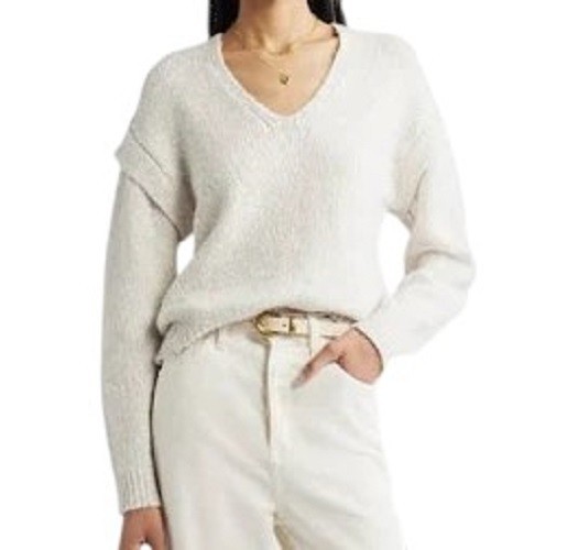 Nordstrom Marled Cotton & Wool Blend V-Neck Tan Memoir-Ivory Marl Sweater XXL
