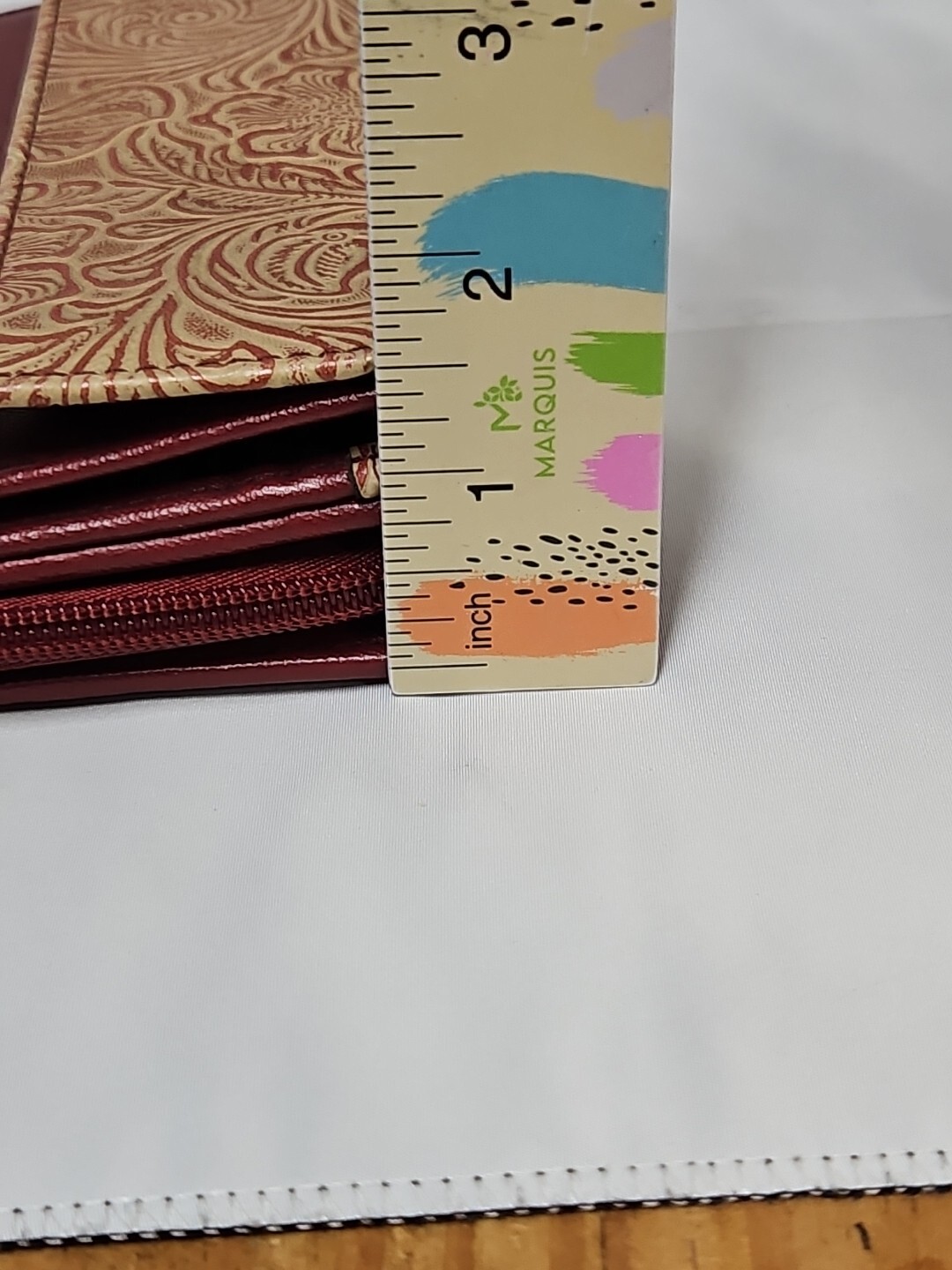 Day Runner Organizer Checkbook Wallet Burgundy Faux Tooled Leather Clutch GUC