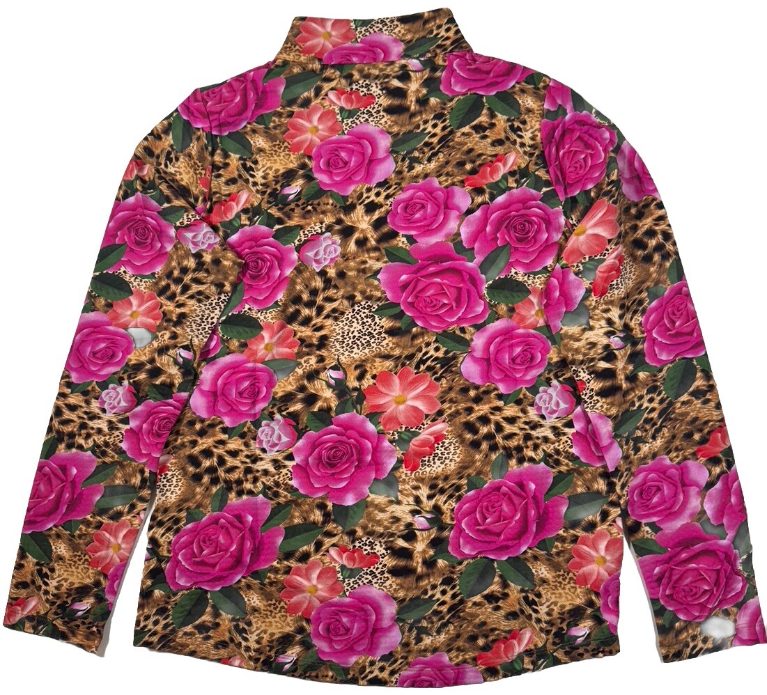 NWT IBKUL Golf Tennis 1/4 Zip Pullover Top S M L XL Leopard Rose Longsleeve P4