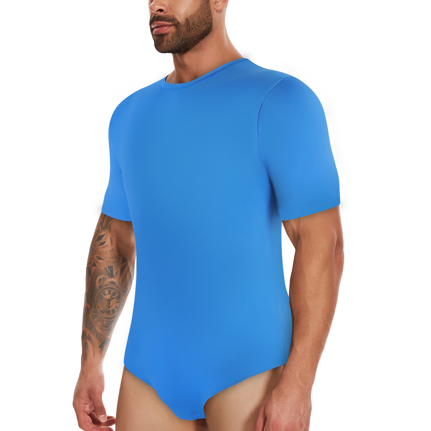 Men’s Short Sleeve Press Button Crotch Pajamas Shirt Bodysuit Diaper Undershirt