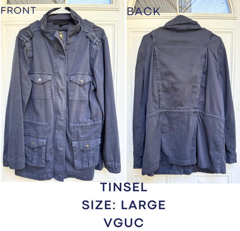 Tinsel Women’s Large Gray Utility Jacket 98% Cotton VGUC
