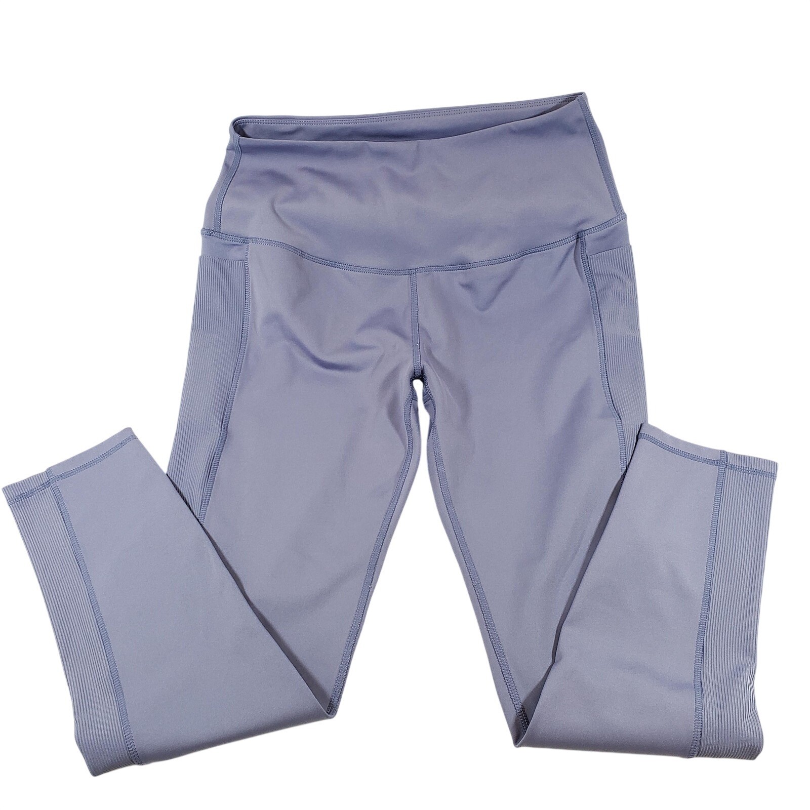 LegEnd Active Womens High Waisted Ribbed Panel Leggings Lavender Purple Size L