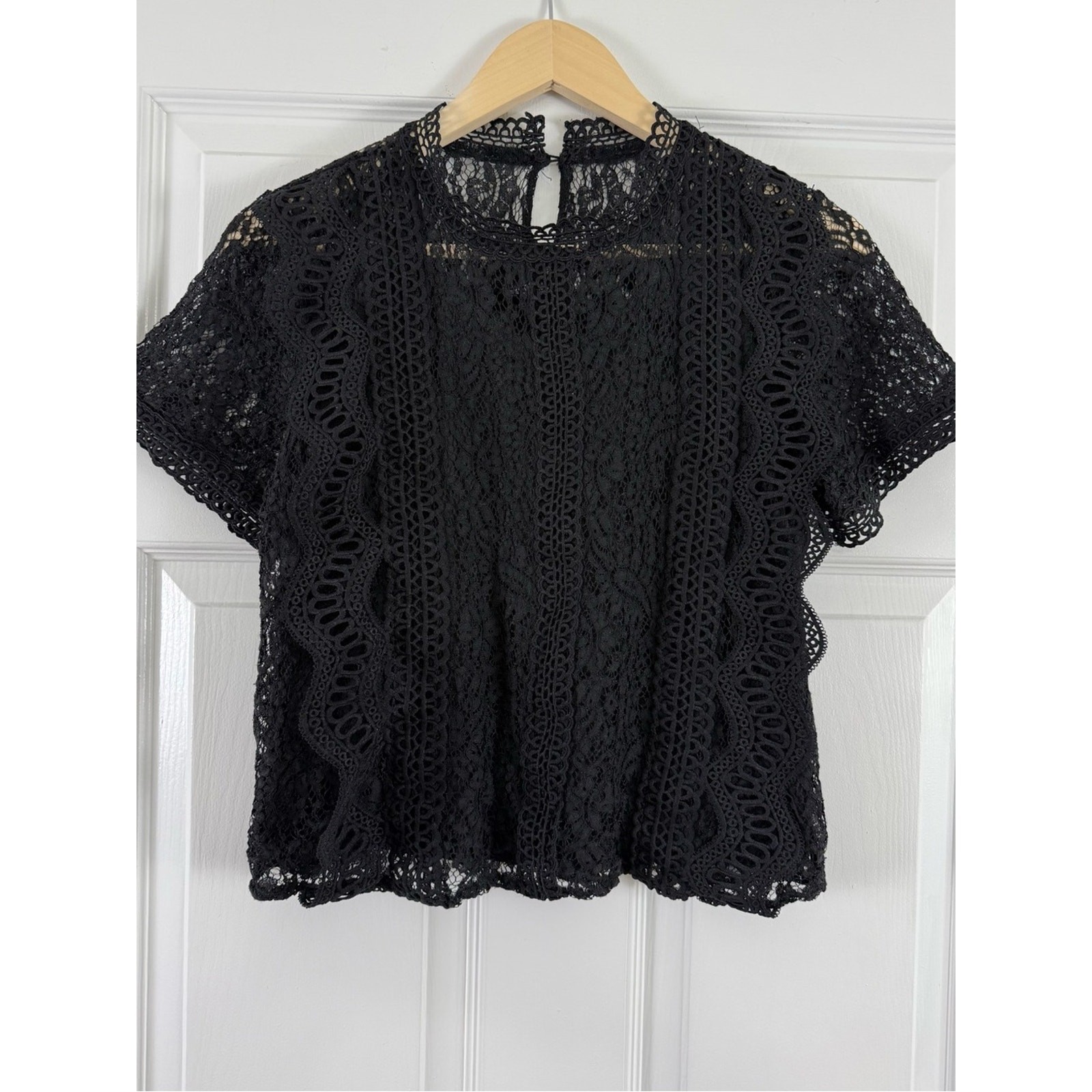 Unbranded Black Lace Short-Sleeve Whimsigoth Top Medium