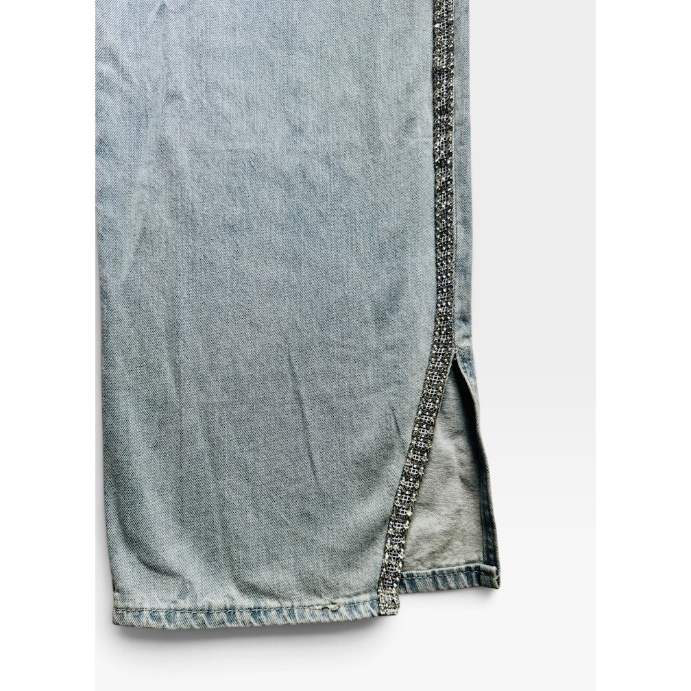 Ban Jara Women’s Jeans Size 11/29 Light Wash Wide Leg Rhinestone Side Slit Y2K