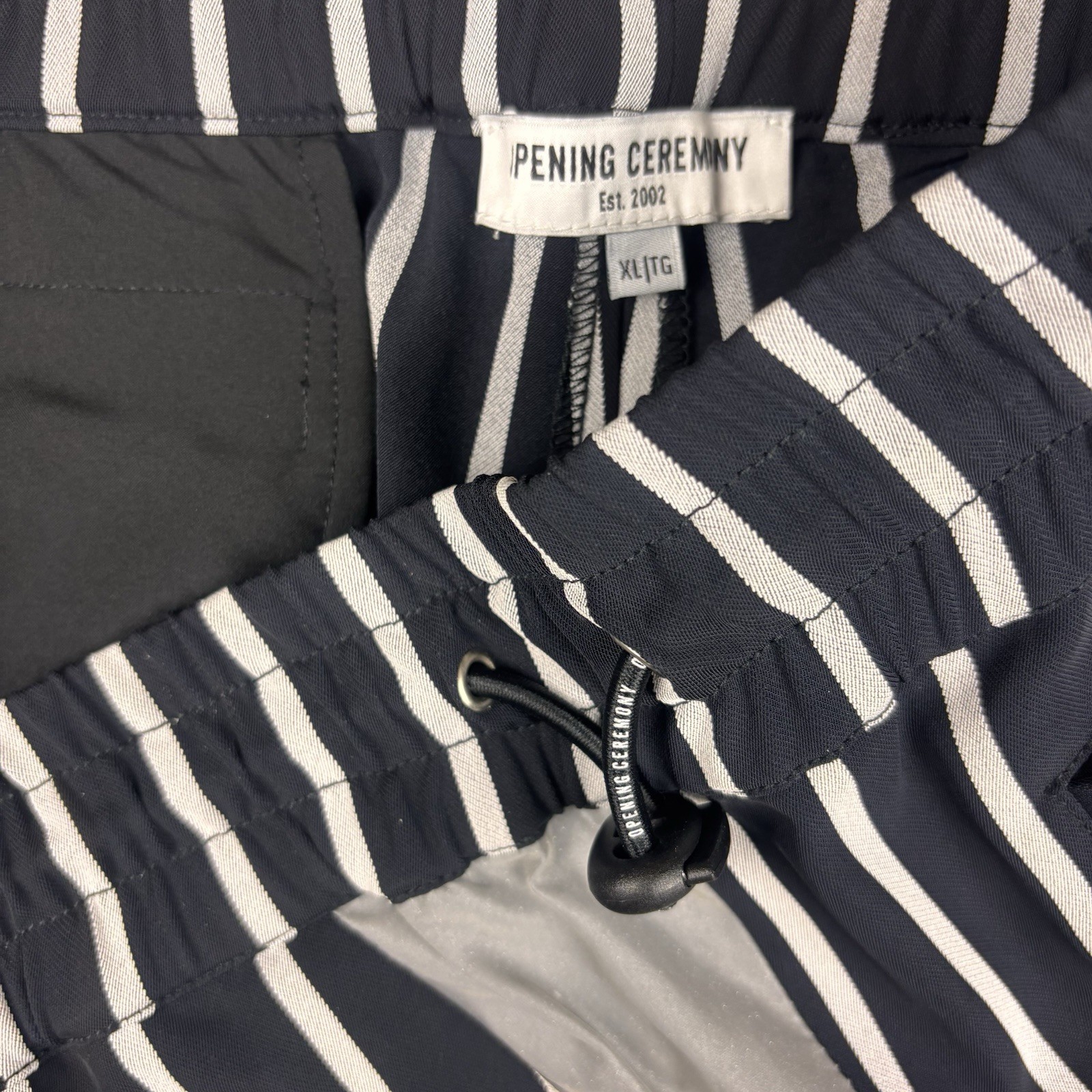 Opening Ceremony XS Navy White Striped Jogger Pants Drawstring Elastic Waist