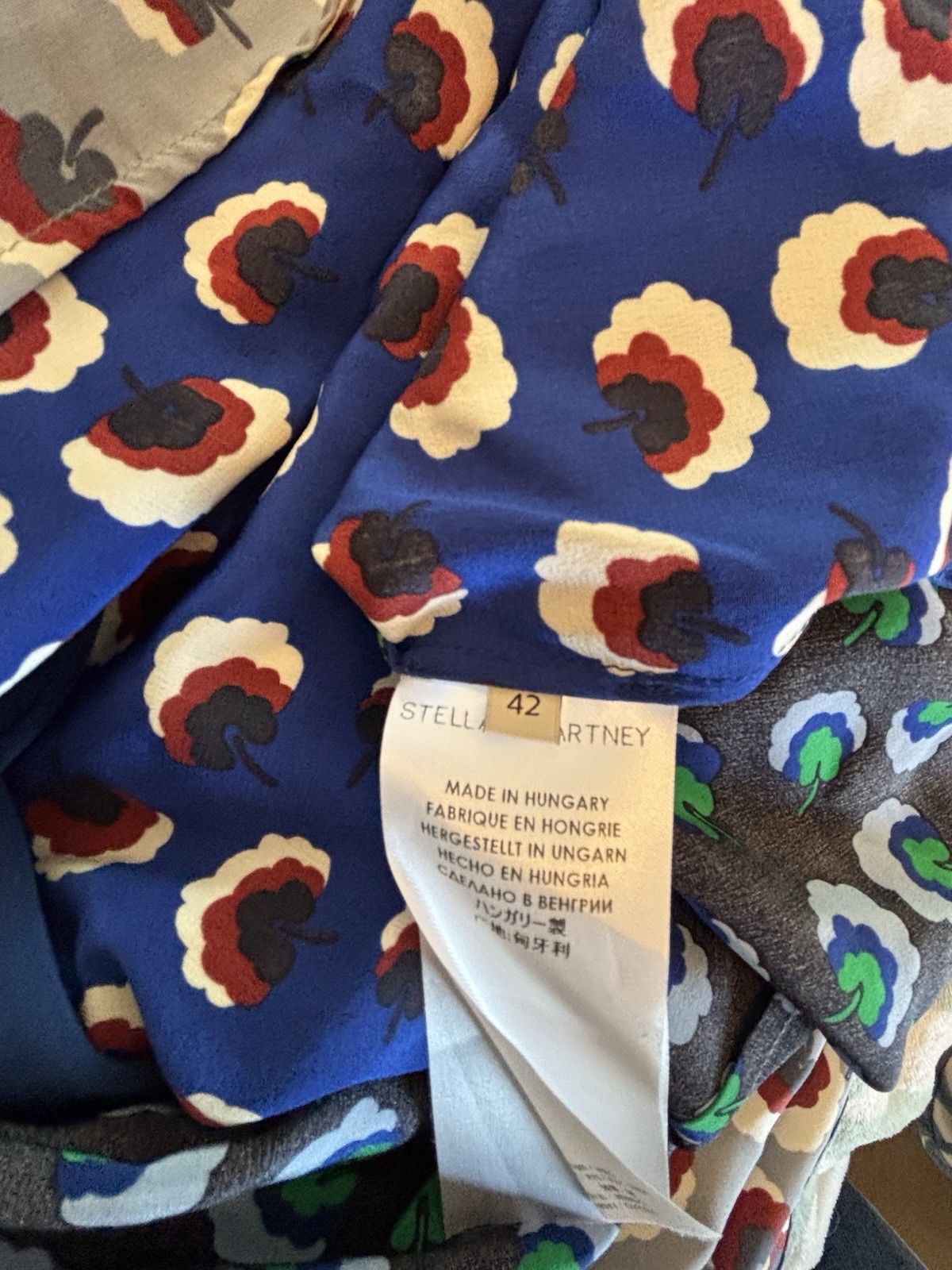 Stella McCartney Silk Print Dress Size 42 Blue Floral Designer Made in Hungary