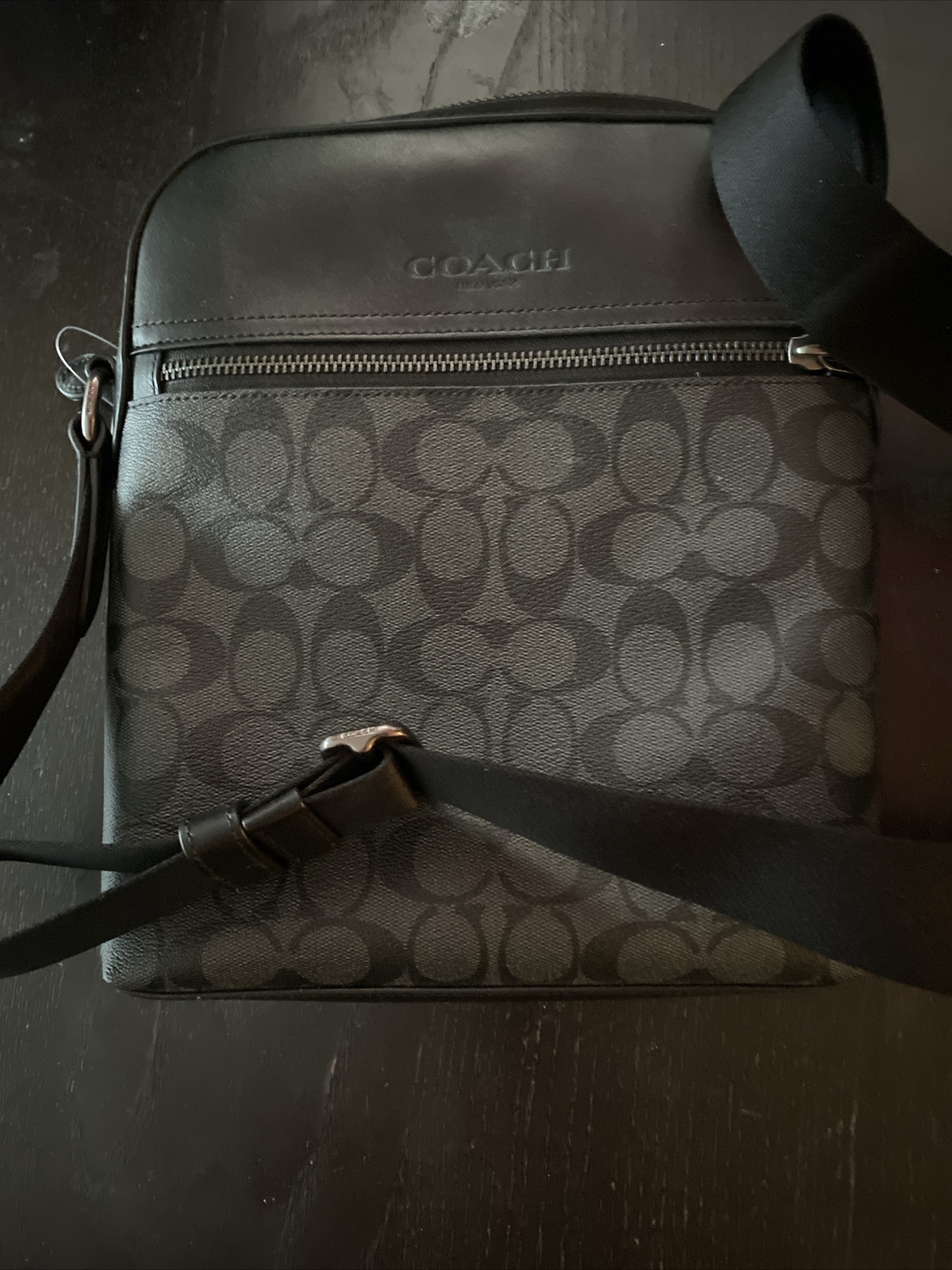 NWT Coach 4010 Men’s Houston Flight Bag Signature Canvas&Leather Charcoal Black