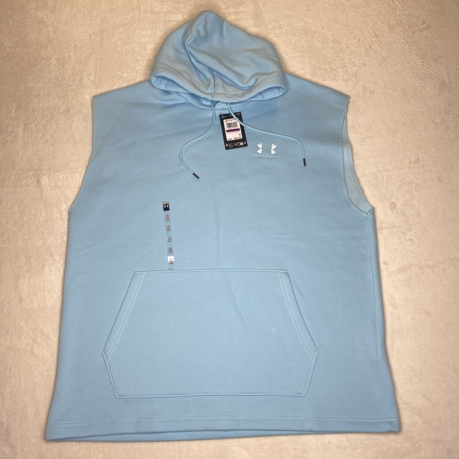 Under Armour Icon Fleece Sleeveless Hoodie Mens 2XL Light Blue New 1389344-494