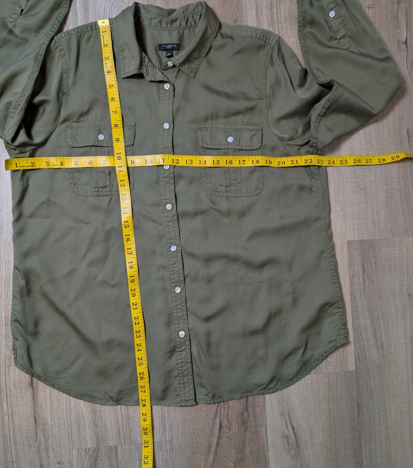 NWOT Talbots Size XL Petite Utility Blouse Roll Tab Sleeves Lyocell Safari
