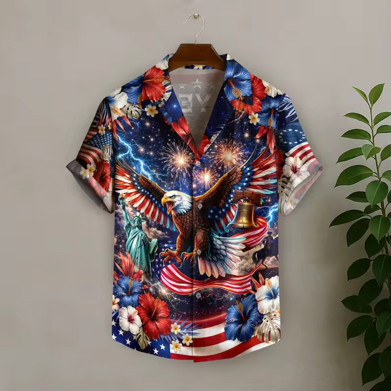American Flag Hawaiian Shirt Patriotic Eagle 4th of July USA,250th Anniversary