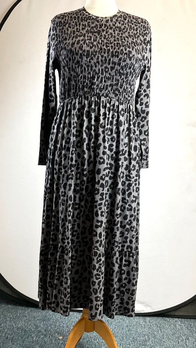 Mint Velvet leopard print black and grey midi jersey dress Large with tags K3