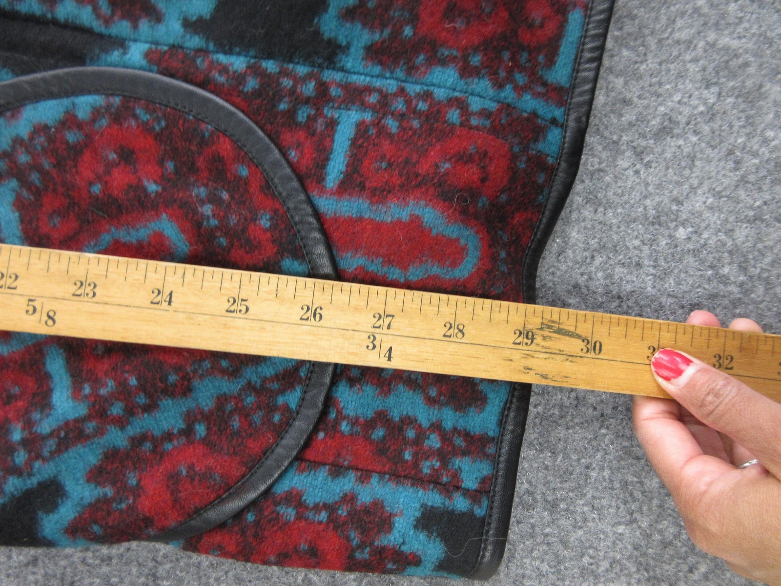 Cartonnier Coat Womens Large Red Tribal Geometric Buckle Wool Pockets Lined
