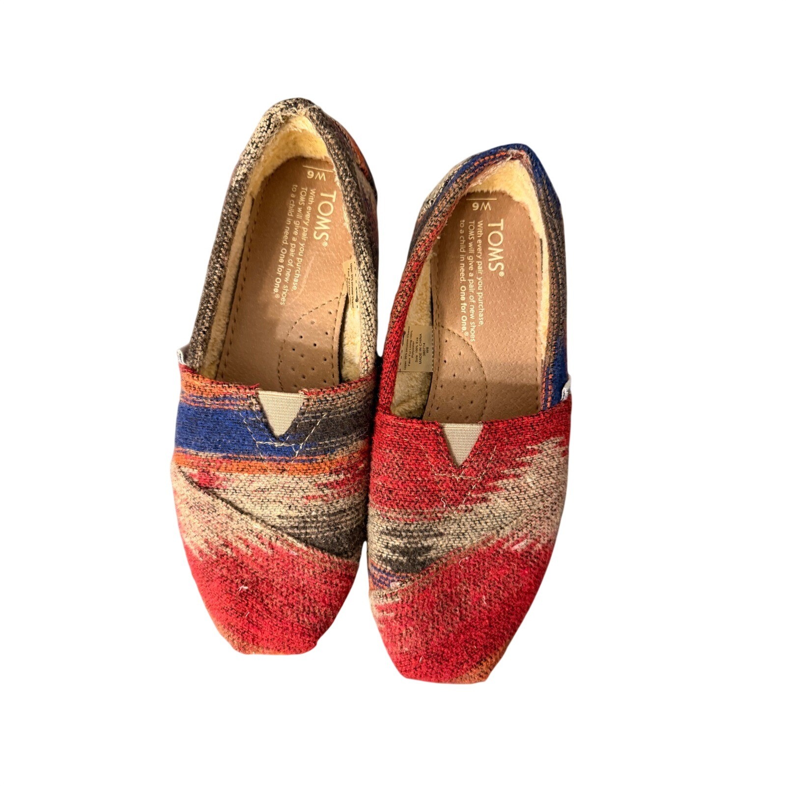 TOMS Classic Alpargata Faux Fur Lined Southwestern Woven Slip On Shoes Womens 6