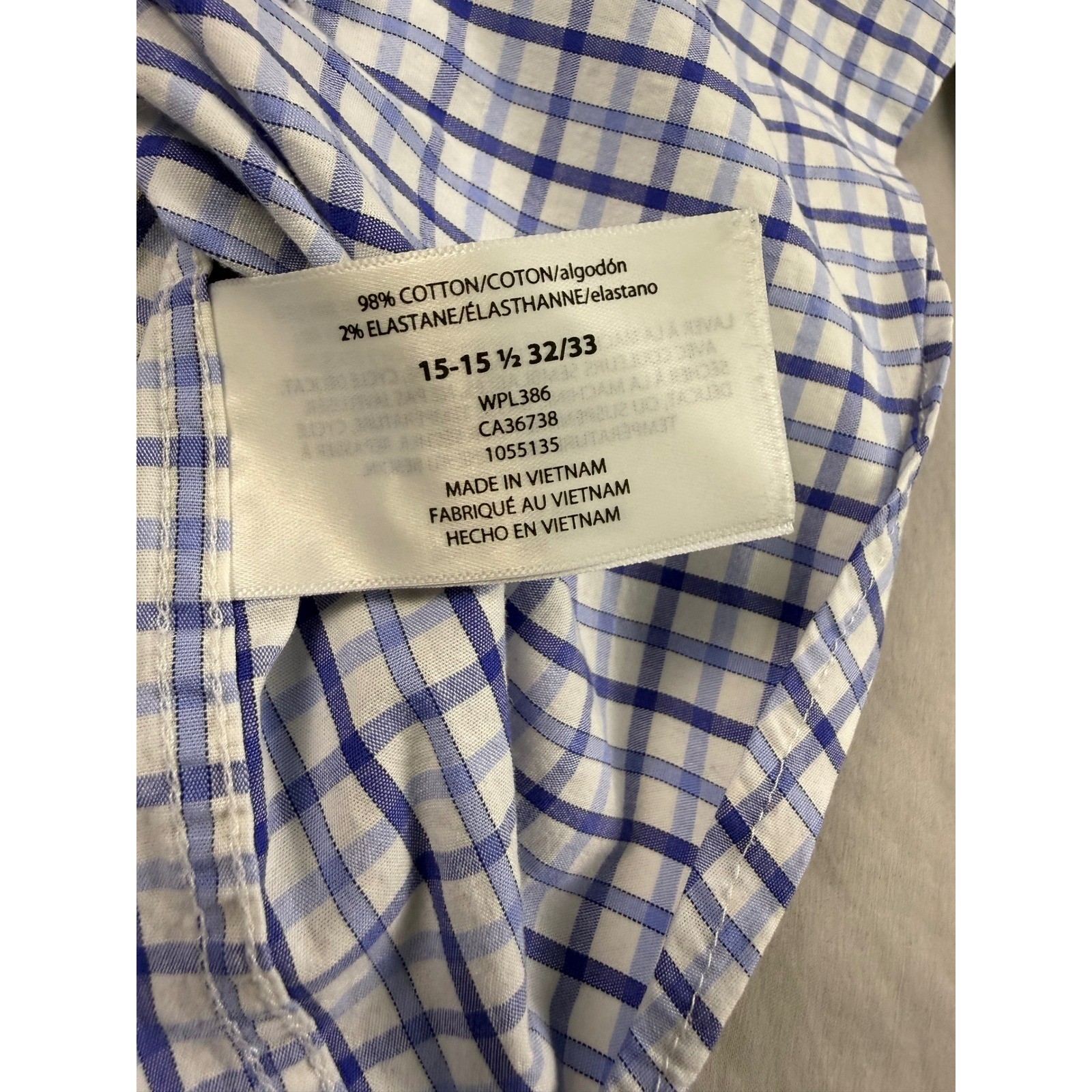 Haggar Mens Classic Fit Blue White Check Button Down Shirt 15-15.5 32/33 WPL386