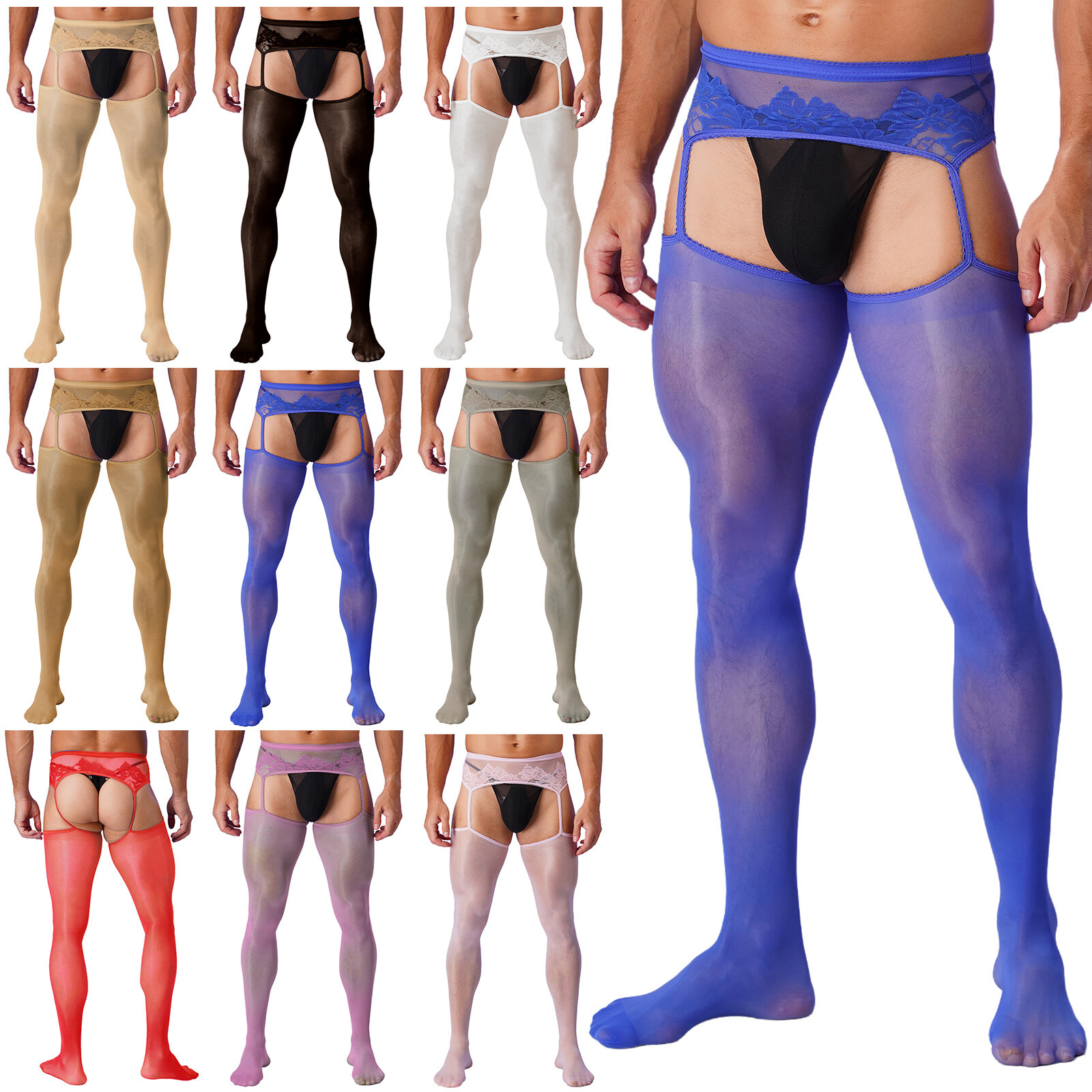 US Men’s See Through Cut Out Crotchless Pantyhose Stretchy Thigh High Stockings